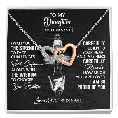Interlocking Hearts Necklace Stainless Steel & Rose Gold Finish | 1 | Personalized To My Daughter Gifts Necklace From Mom Dad I Wish You The Strength Daughter Birthday Gifts Christmas Graduation Custom Gift Box Message Card | https://siriusteestore.