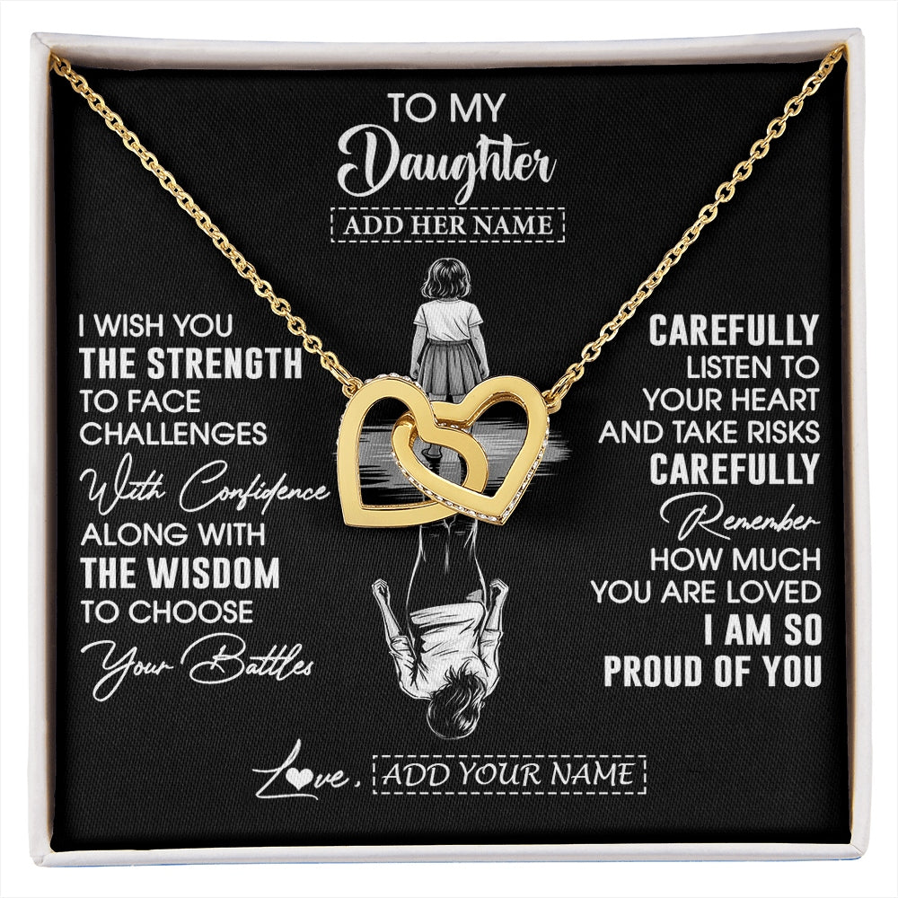 Interlocking Hearts Necklace 18K Yellow Gold Finish | 1 | Personalized To My Daughter Gifts Necklace From Mom Dad I Wish You The Strength Daughter Birthday Gifts Christmas Graduation Custom Gift Box Message Card | https://siriusteestore.