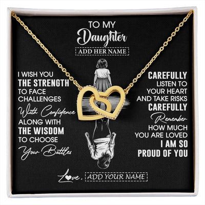 Interlocking Hearts Necklace 18K Yellow Gold Finish | 1 | Personalized To My Daughter Gifts Necklace From Mom Dad I Wish You The Strength Daughter Birthday Gifts Christmas Graduation Custom Gift Box Message Card | https://siriusteestore.