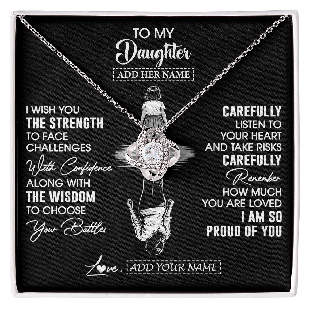 Love Knot Necklace 14K White Gold Finish | 1 | Personalized To My Daughter Gifts Necklace From Mom Dad I Wish You The Strength Daughter Birthday Gifts Christmas Graduation Custom Gift Box Message Card | https://siriusteestore.