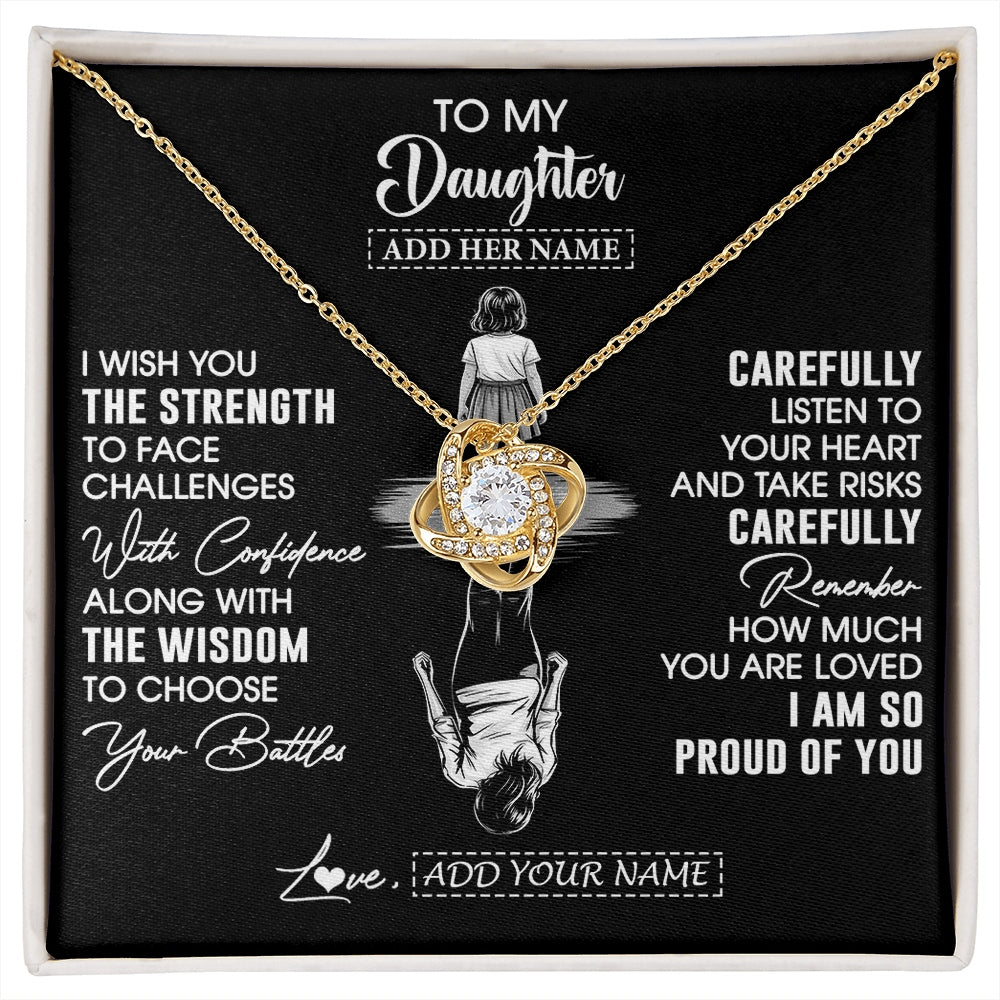 Love Knot Necklace 18K Yellow Gold Finish | 1 | Personalized To My Daughter Gifts Necklace From Mom Dad I Wish You The Strength Daughter Birthday Gifts Christmas Graduation Custom Gift Box Message Card | https://siriusteestore.