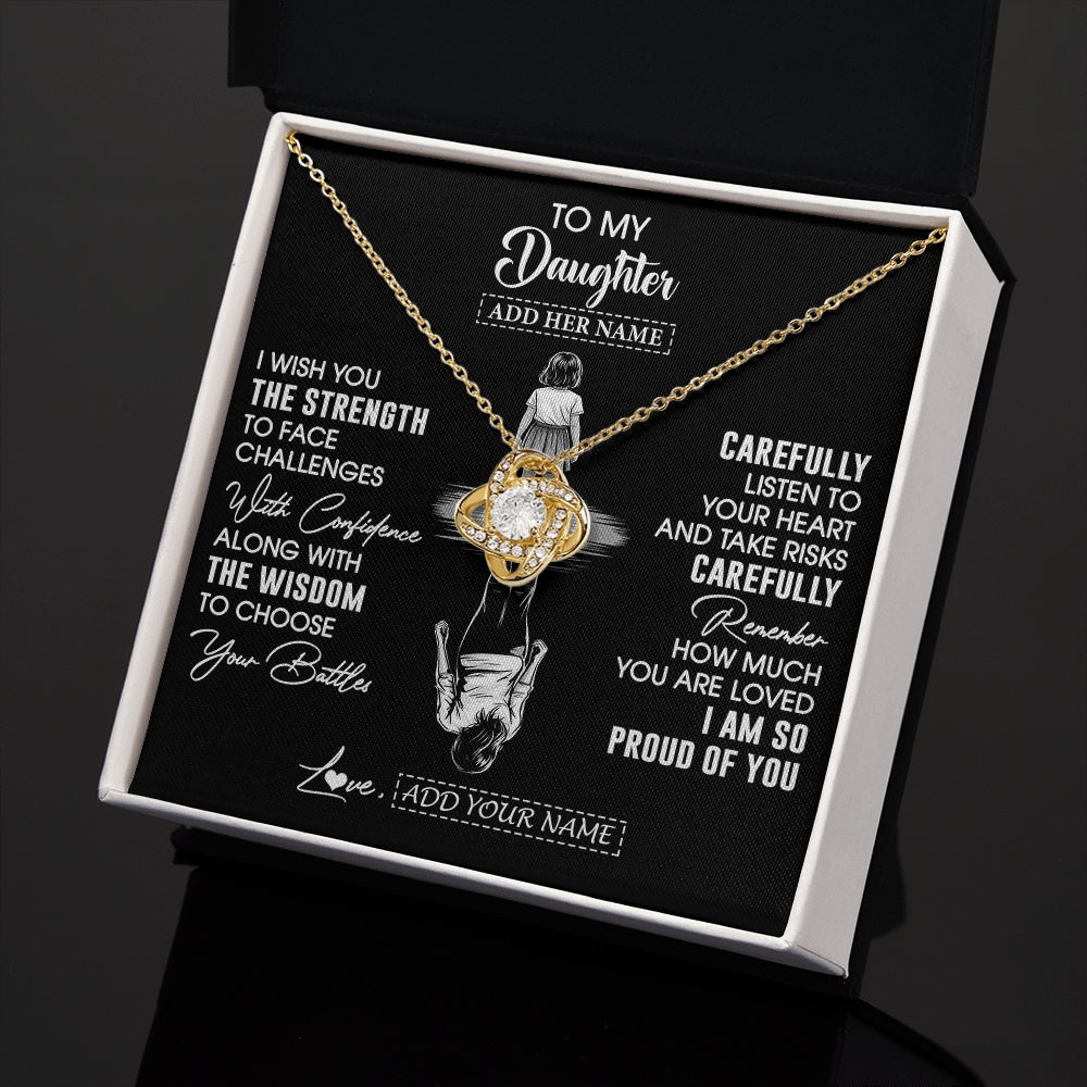 Love Knot Necklace 18K Yellow Gold Finish | 2 | Personalized To My Daughter Gifts Necklace From Mom Dad I Wish You The Strength Daughter Birthday Gifts Christmas Graduation Custom Gift Box Message Card | https://siriusteestore.