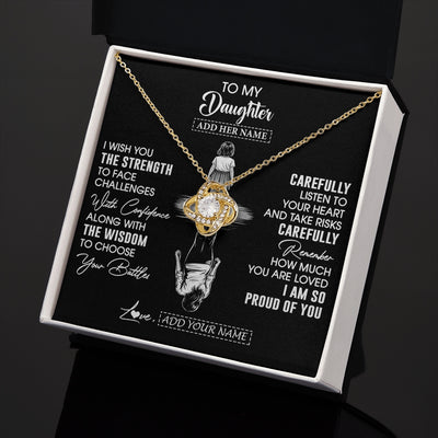 Love Knot Necklace 18K Yellow Gold Finish | 2 | Personalized To My Daughter Gifts Necklace From Mom Dad I Wish You The Strength Daughter Birthday Gifts Christmas Graduation Custom Gift Box Message Card | https://siriusteestore.