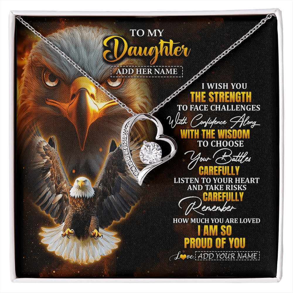 Forever Love Necklace 14K White Gold Finish | 1 | Personalized To My Daughter Gifts Necklace From Mom Dad I Wish You The Strength Eagle Daughter Birthday Gifts Christmas Graduation Custom Gift Box Message Card | https://siriusteestore.