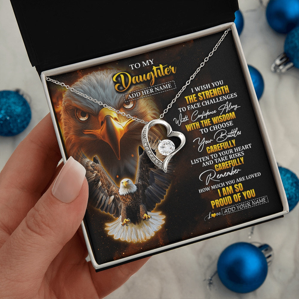 Forever Love Necklace 14K White Gold Finish | 2 | Personalized To My Daughter Gifts Necklace From Mom Dad I Wish You The Strength Eagle Daughter Birthday Gifts Christmas Graduation Custom Gift Box Message Card | https://siriusteestore.