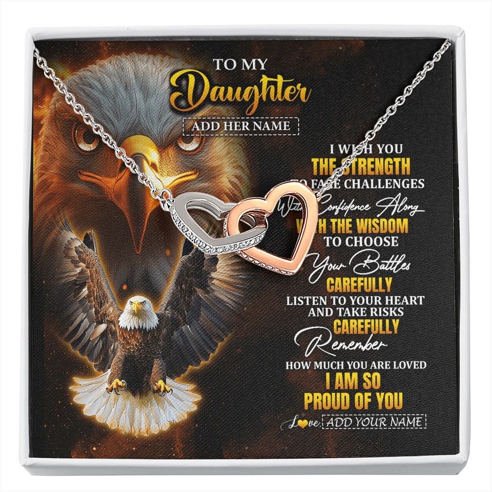 Interlocking Hearts Necklace Stainless Steel & Rose Gold Finish | 1 | Personalized To My Daughter Gifts Necklace From Mom Dad I Wish You The Strength Eagle Daughter Birthday Gifts Christmas Graduation Custom Gift Box Message Card | https://siriusteestore.