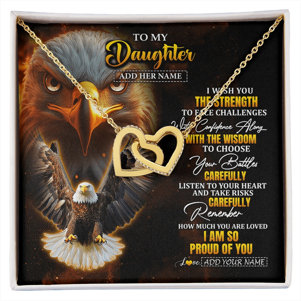 Interlocking Hearts Necklace 18K Yellow Gold Finish | 1 | Personalized To My Daughter Gifts Necklace From Mom Dad I Wish You The Strength Eagle Daughter Birthday Gifts Christmas Graduation Custom Gift Box Message Card | https://siriusteestore.