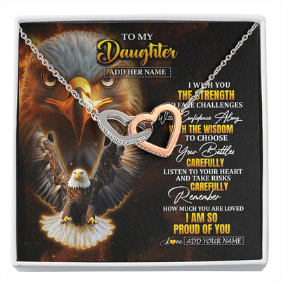 Interlocking Hearts Necklace Stainless Steel & Rose Gold Finish | 1 | Personalized To My Daughter Gifts Necklace From Mom Dad I Wish You The Strength Eagle Daughter Birthday Gifts Christmas Graduation Custom Gift Box Message Card | https://siriusteestore.
