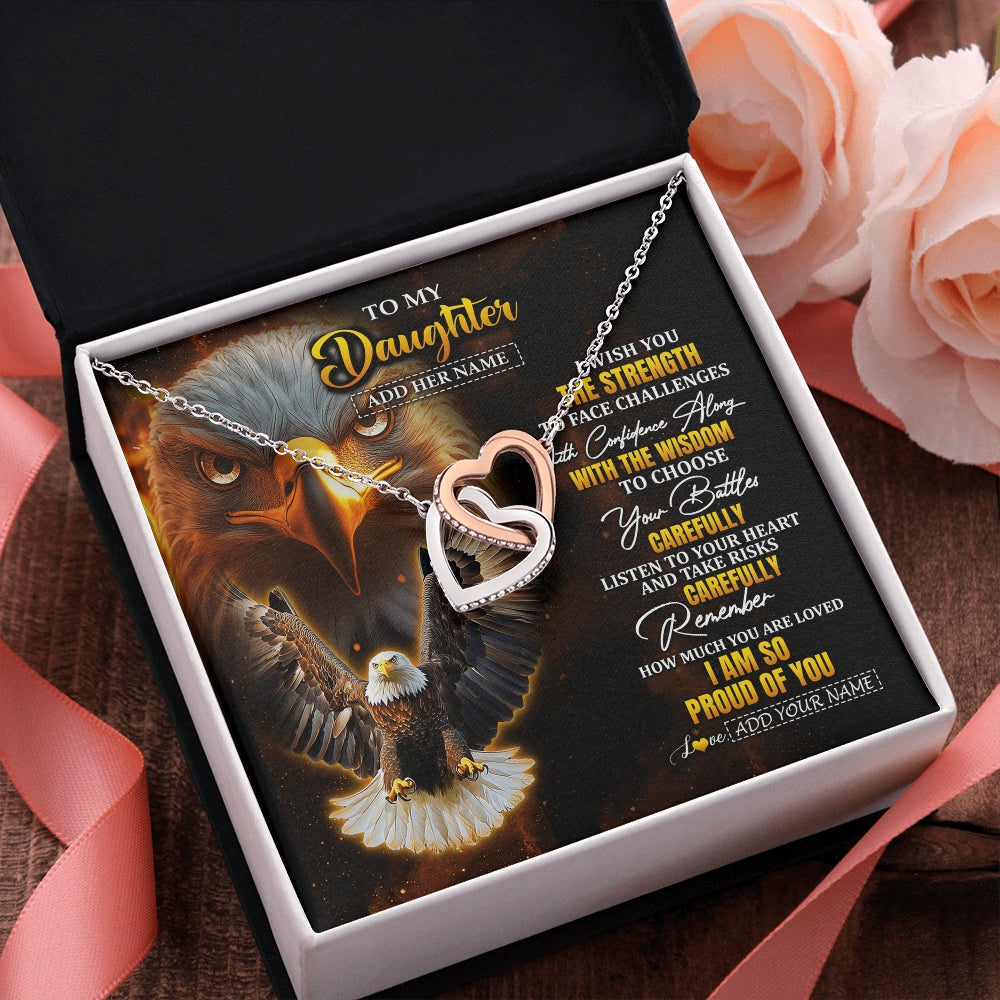 Interlocking Hearts Necklace Stainless Steel & Rose Gold Finish | 2 | Personalized To My Daughter Gifts Necklace From Mom Dad I Wish You The Strength Eagle Daughter Birthday Gifts Christmas Graduation Custom Gift Box Message Card | https://siriusteestore.