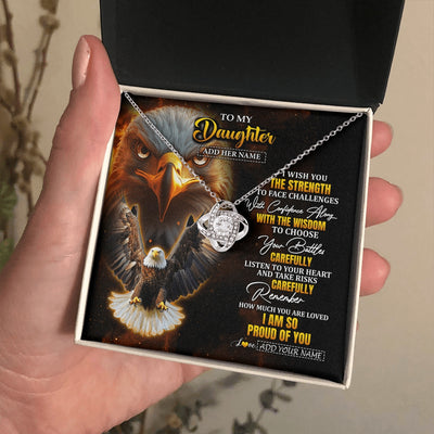Love Knot Necklace 14K White Gold Finish | 2 | Personalized To My Daughter Gifts Necklace From Mom Dad I Wish You The Strength Eagle Daughter Birthday Gifts Christmas Graduation Custom Gift Box Message Card | https://siriusteestore.