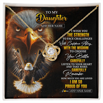 Love Knot Necklace 18K Yellow Gold Finish | 1 | Personalized To My Daughter Gifts Necklace From Mom Dad I Wish You The Strength Eagle Daughter Birthday Gifts Christmas Graduation Custom Gift Box Message Card | https://siriusteestore.