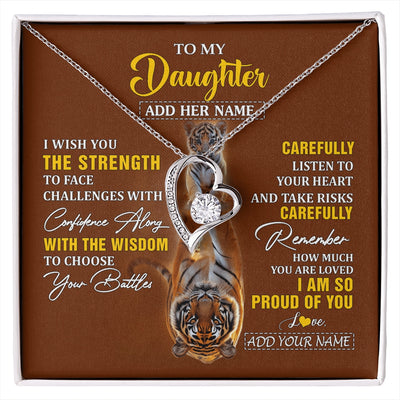 Forever Love Necklace 14K White Gold Finish | 1 | Personalized To My Daughter Gifts Necklace From Mom Dad I Wish You The Strength Tiger Daughter Birthday Gifts Christmas Graduation Custom Gift Box Message Card | https://siriusteestore.