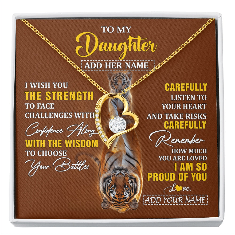 Forever Love Necklace 18K Yellow Gold Finish | 1 | Personalized To My Daughter Gifts Necklace From Mom Dad I Wish You The Strength Tiger Daughter Birthday Gifts Christmas Graduation Custom Gift Box Message Card | https://siriusteestore.