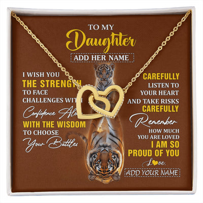 Interlocking Hearts Necklace 18K Yellow Gold Finish | 1 | Personalized To My Daughter Gifts Necklace From Mom Dad I Wish You The Strength Tiger Daughter Birthday Gifts Christmas Graduation Custom Gift Box Message Card | https://siriusteestore.