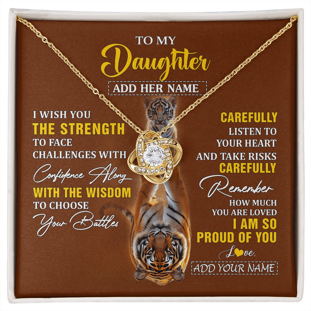 Love Knot Necklace 18K Yellow Gold Finish | 1 | Personalized To My Daughter Gifts Necklace From Mom Dad I Wish You The Strength Tiger Daughter Birthday Gifts Christmas Graduation Custom Gift Box Message Card | https://siriusteestore.