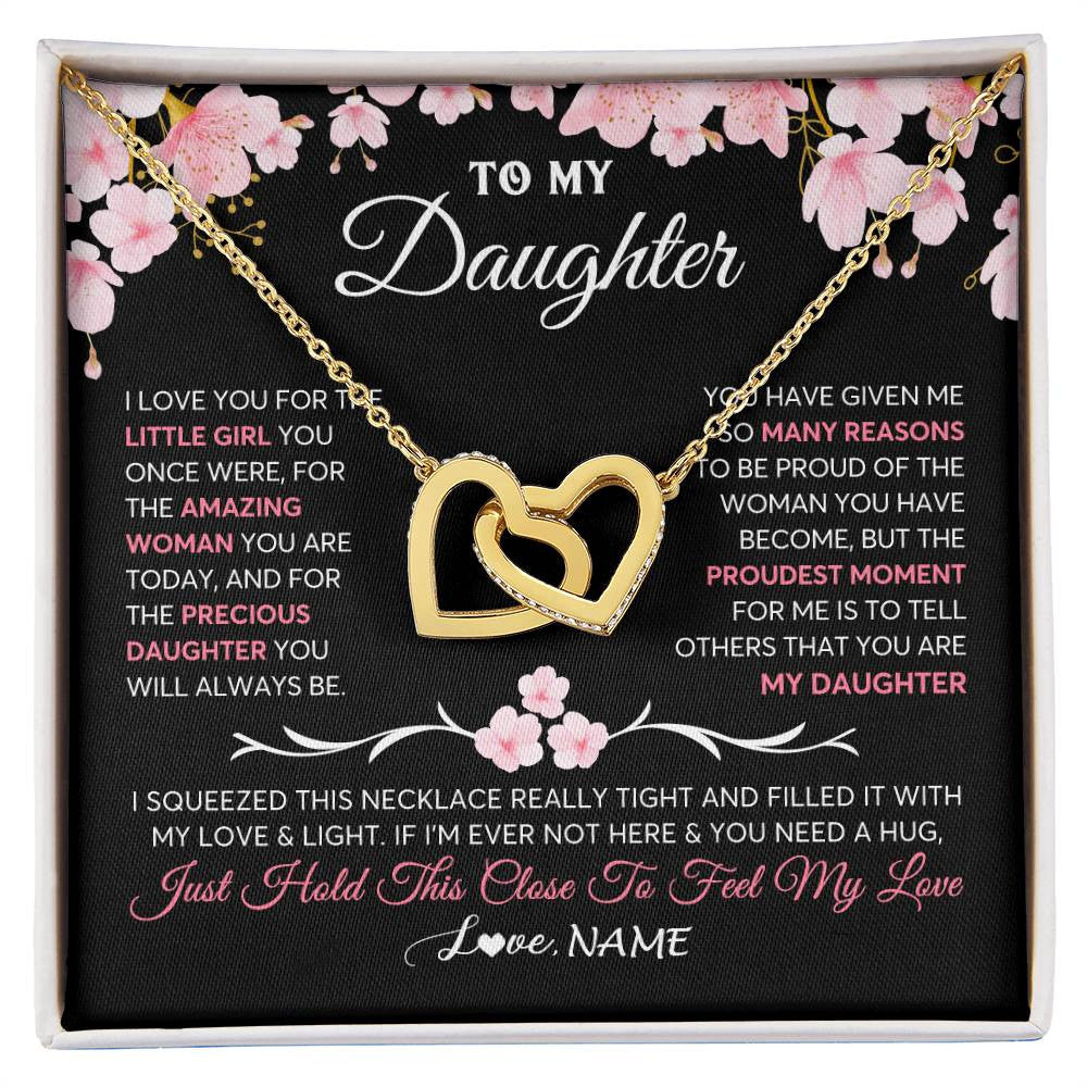 Interlocking Hearts Necklace 18K Yellow Gold Finish | 1 | Personalized To My Daughter Gifts Necklace From Mom Dad Mother Father Love Precious Daughter Birthday Graduation Christmas Customized Gift Box Message Card | siriusteestore