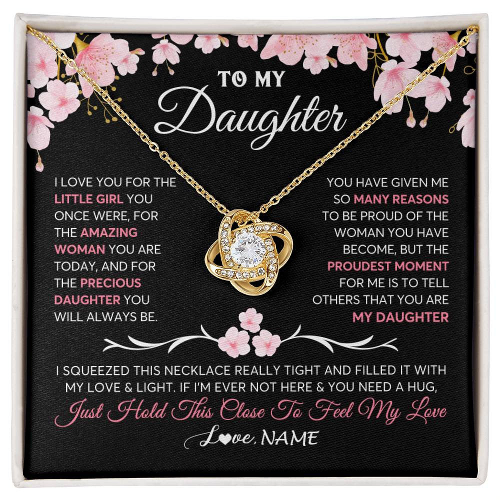 Love Knot Necklace 18K Yellow Gold Finish | 1 | Personalized To My Daughter Gifts Necklace From Mom Dad Mother Father Love Precious Daughter Birthday Graduation Christmas Customized Gift Box Message Card | siriusteestore