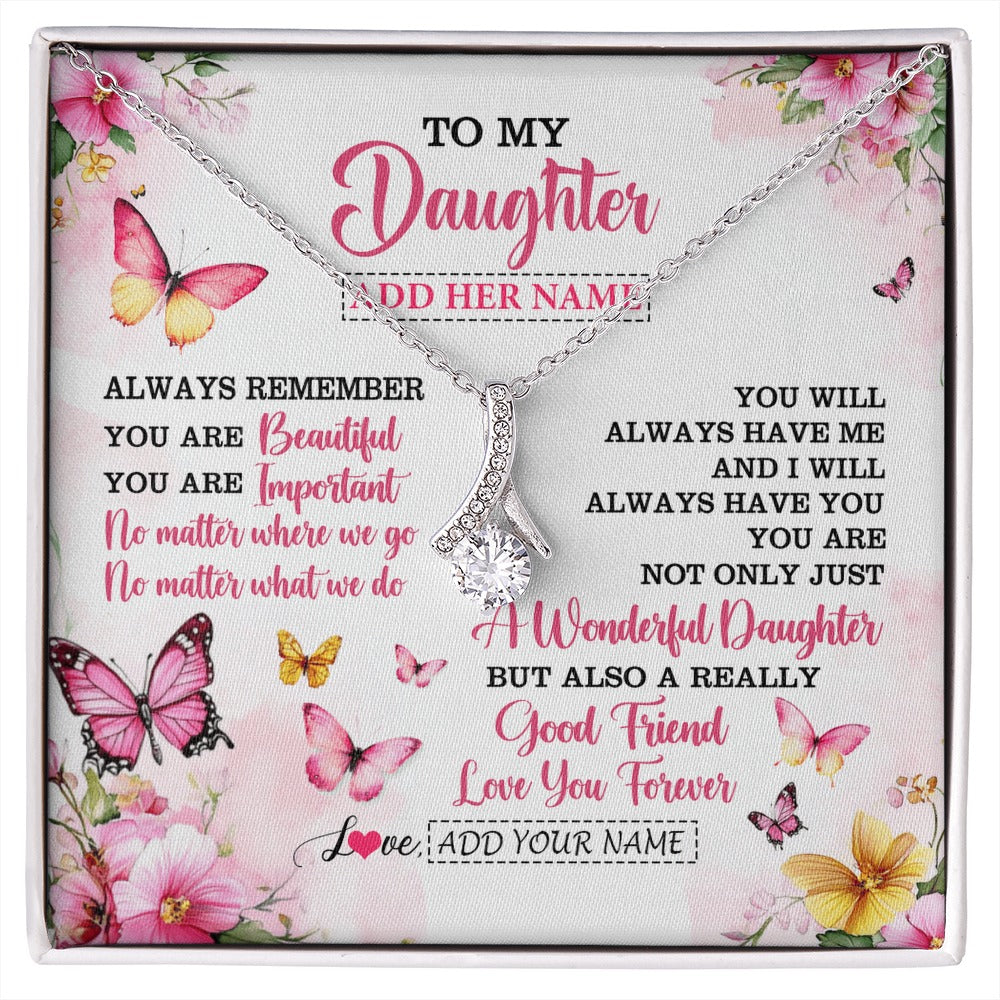 Alluring Beauty Necklace 14K White Gold Finish | 1 | Personalized To My Daughter Gifts Necklace From Mom Dad Mother Father You Are Beautiful Birthday Gifts For Daughter Graduation Christmas Gift Box Message Card | https://siriusteestore.