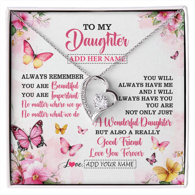 Forever Love Necklace 14K White Gold Finish | 1 | Personalized To My Daughter Gifts Necklace From Mom Dad Mother Father You Are Beautiful Birthday Gifts For Daughter Graduation Christmas Gift Box Message Card | https://siriusteestore.