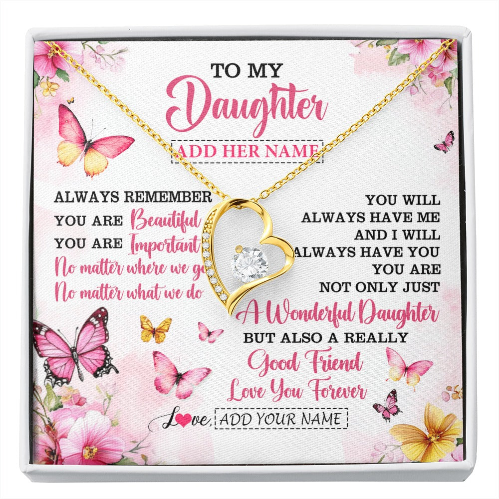 Forever Love Necklace 18K Yellow Gold Finish | 1 | Personalized To My Daughter Gifts Necklace From Mom Dad Mother Father You Are Beautiful Birthday Gifts For Daughter Graduation Christmas Gift Box Message Card | https://siriusteestore.