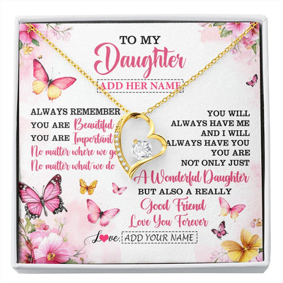 Forever Love Necklace 18K Yellow Gold Finish | 1 | Personalized To My Daughter Gifts Necklace From Mom Dad Mother Father You Are Beautiful Birthday Gifts For Daughter Graduation Christmas Gift Box Message Card | https://siriusteestore.