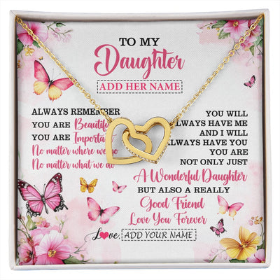 Interlocking Hearts Necklace 18K Yellow Gold Finish | 1 | Personalized To My Daughter Gifts Necklace From Mom Dad Mother Father You Are Beautiful Birthday Gifts For Daughter Graduation Christmas Gift Box Message Card | https://siriusteestore.