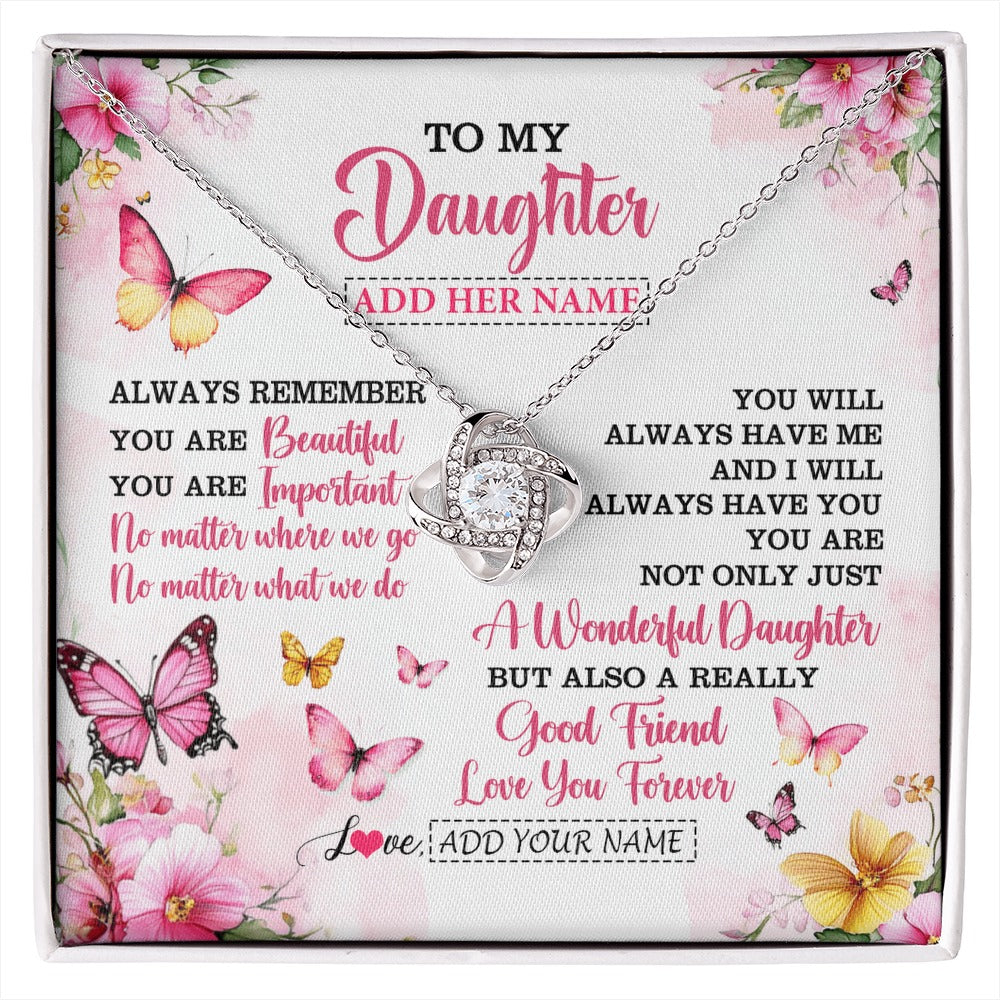 Love Knot Necklace 14K White Gold Finish | 1 | Personalized To My Daughter Gifts Necklace From Mom Dad Mother Father You Are Beautiful Birthday Gifts For Daughter Graduation Christmas Gift Box Message Card | https://siriusteestore.