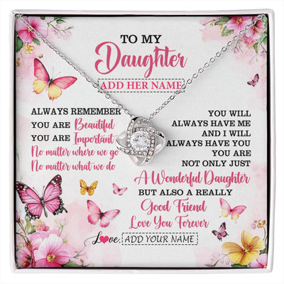 Love Knot Necklace 14K White Gold Finish | 1 | Personalized To My Daughter Gifts Necklace From Mom Dad Mother Father You Are Beautiful Birthday Gifts For Daughter Graduation Christmas Gift Box Message Card | https://siriusteestore.