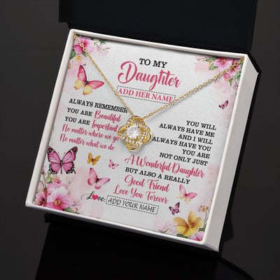 Love Knot Necklace 18K Yellow Gold Finish | 2 | Personalized To My Daughter Gifts Necklace From Mom Dad Mother Father You Are Beautiful Birthday Gifts For Daughter Graduation Christmas Gift Box Message Card | https://siriusteestore.