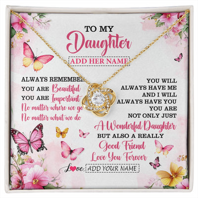 Love Knot Necklace 18K Yellow Gold Finish | 1 | Personalized To My Daughter Gifts Necklace From Mom Dad Mother Father You Are Beautiful Birthday Gifts For Daughter Graduation Christmas Gift Box Message Card | https://siriusteestore.
