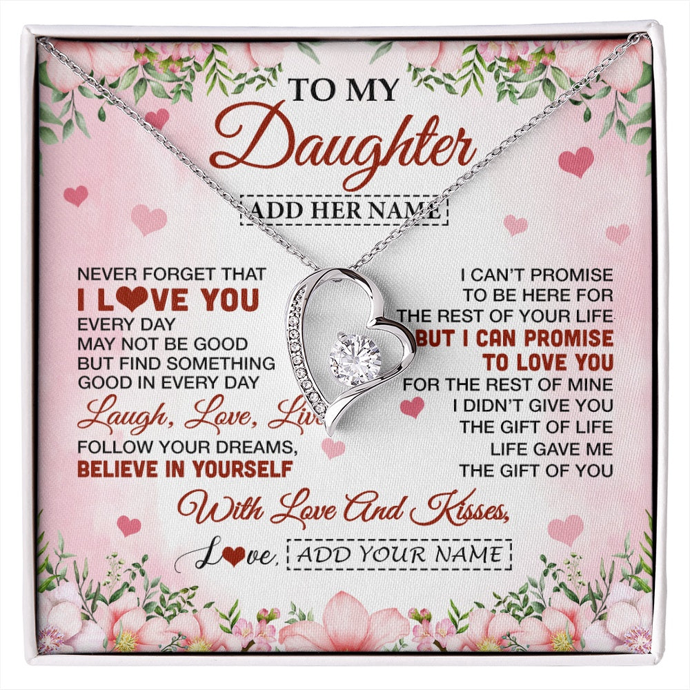Forever Love Necklace 14K White Gold Finish | 1 | Personalized To My Daughter Gifts Necklace From Mom Dad Mother Floral I Love You Birthday Gifts For Daughter Graduation Christmas Customized Gift Box Message Card | https://siriusteestore.