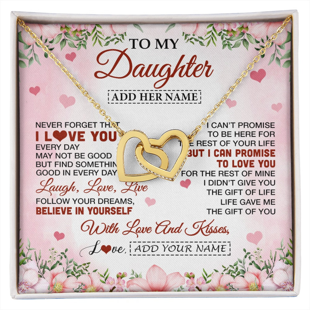 Interlocking Hearts Necklace 18K Yellow Gold Finish | 1 | Personalized To My Daughter Gifts Necklace From Mom Dad Mother Floral I Love You Birthday Gifts For Daughter Graduation Christmas Customized Gift Box Message Card | https://siriusteestore.