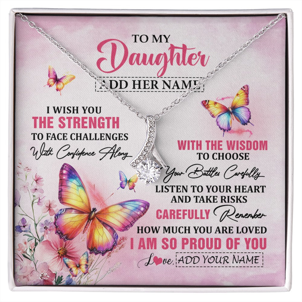 Alluring Beauty Necklace 14K White Gold Finish | 1 | Personalized To My Daughter Gifts Necklace From Mom Dad Mother I Wish You The Strength Butterfly Daughter Birthday Christmas Custom Gift Box Message Card | https://siriusteestore.