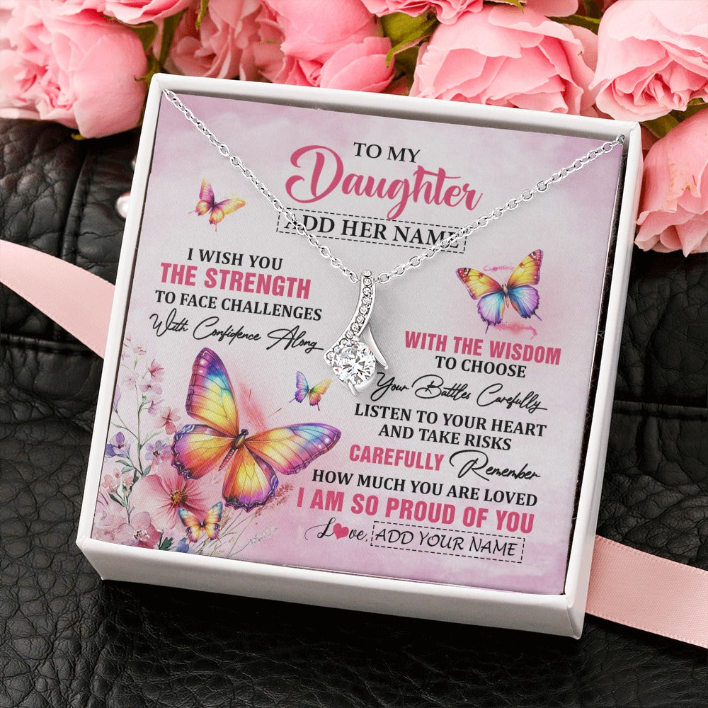 Alluring Beauty Necklace 14K White Gold Finish | 2 | Personalized To My Daughter Gifts Necklace From Mom Dad Mother I Wish You The Strength Butterfly Daughter Birthday Christmas Custom Gift Box Message Card | https://siriusteestore.