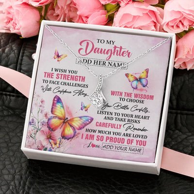 Alluring Beauty Necklace 14K White Gold Finish | 2 | Personalized To My Daughter Gifts Necklace From Mom Dad Mother I Wish You The Strength Butterfly Daughter Birthday Christmas Custom Gift Box Message Card | https://siriusteestore.