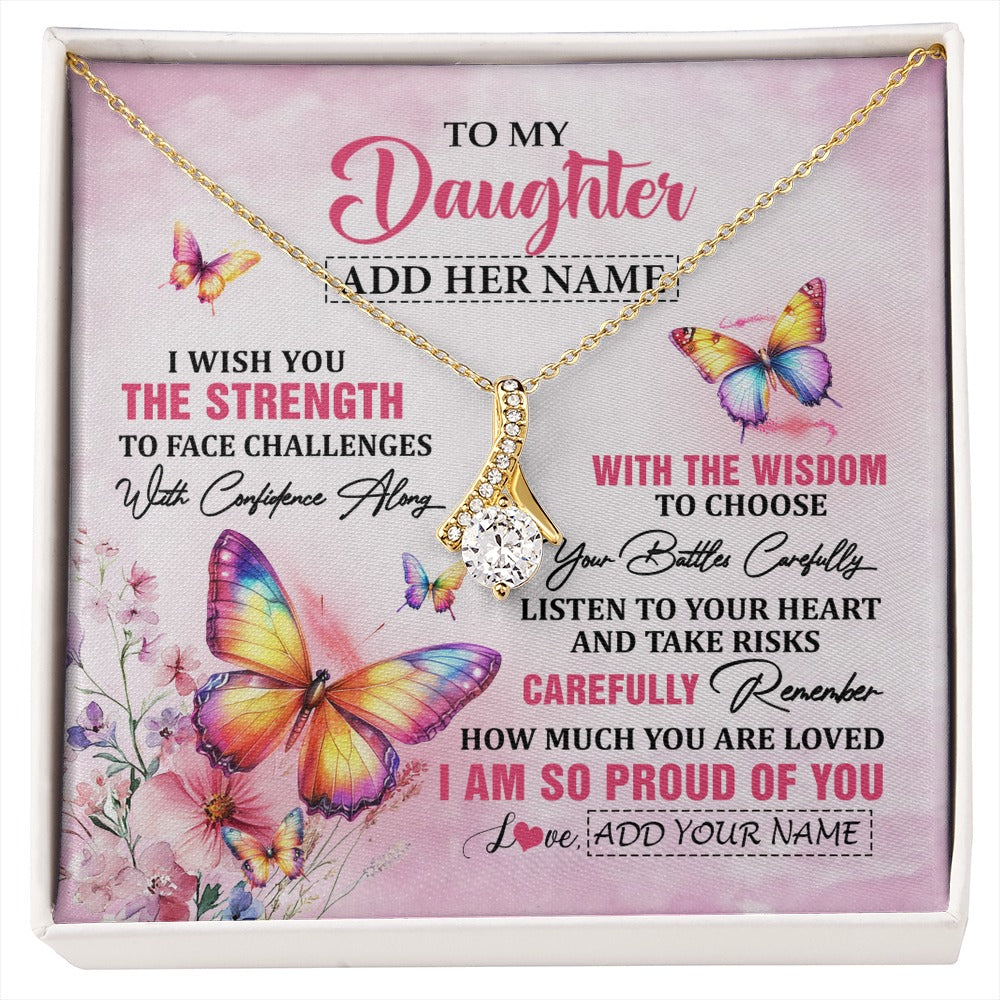 Alluring Beauty Necklace 18K Yellow Gold Finish | 1 | Personalized To My Daughter Gifts Necklace From Mom Dad Mother I Wish You The Strength Butterfly Daughter Birthday Christmas Custom Gift Box Message Card | https://siriusteestore.