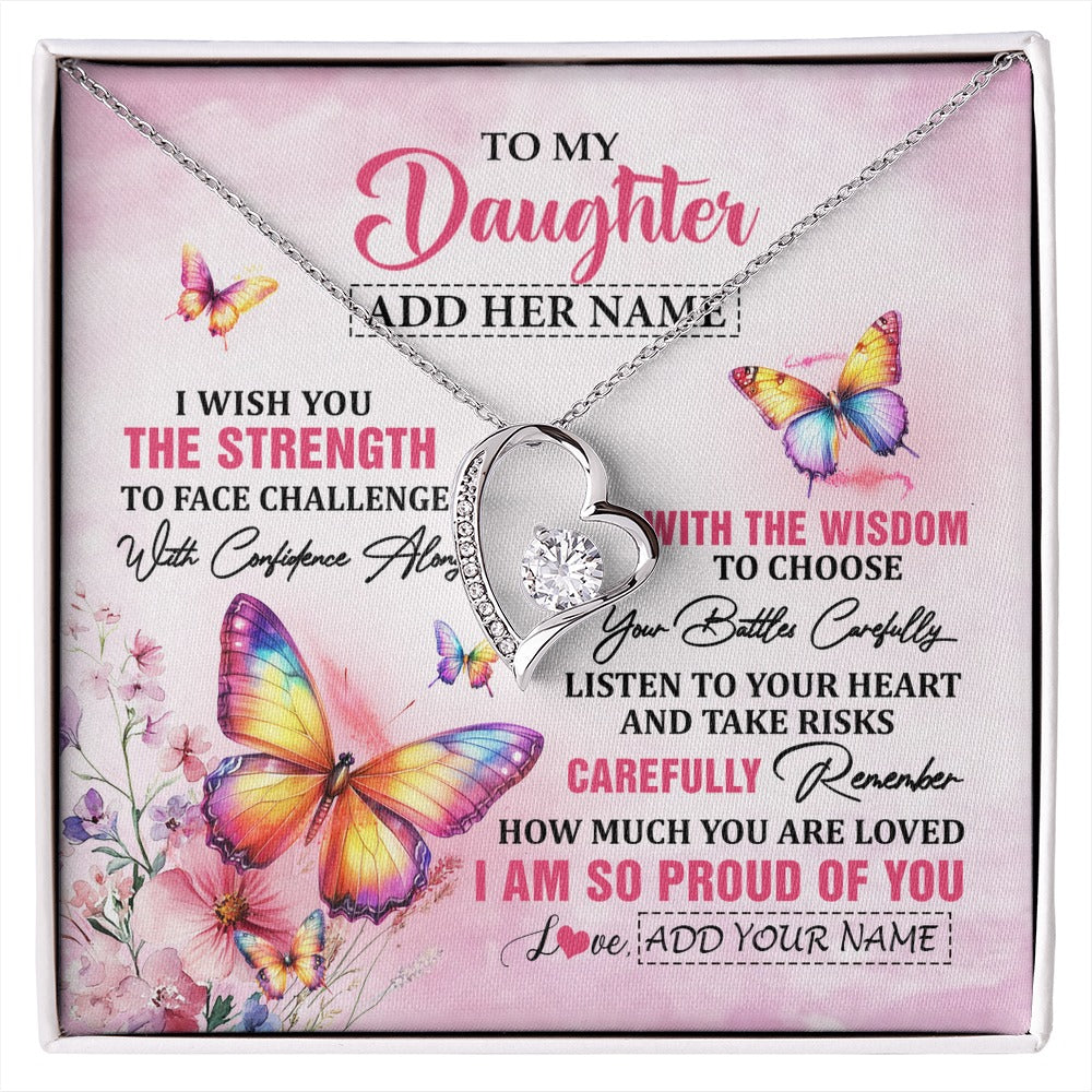 Forever Love Necklace 14K White Gold Finish | 1 | Personalized To My Daughter Gifts Necklace From Mom Dad Mother I Wish You The Strength Butterfly Daughter Birthday Christmas Custom Gift Box Message Card | https://siriusteestore.
