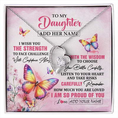 Forever Love Necklace 14K White Gold Finish | 1 | Personalized To My Daughter Gifts Necklace From Mom Dad Mother I Wish You The Strength Butterfly Daughter Birthday Christmas Custom Gift Box Message Card | https://siriusteestore.