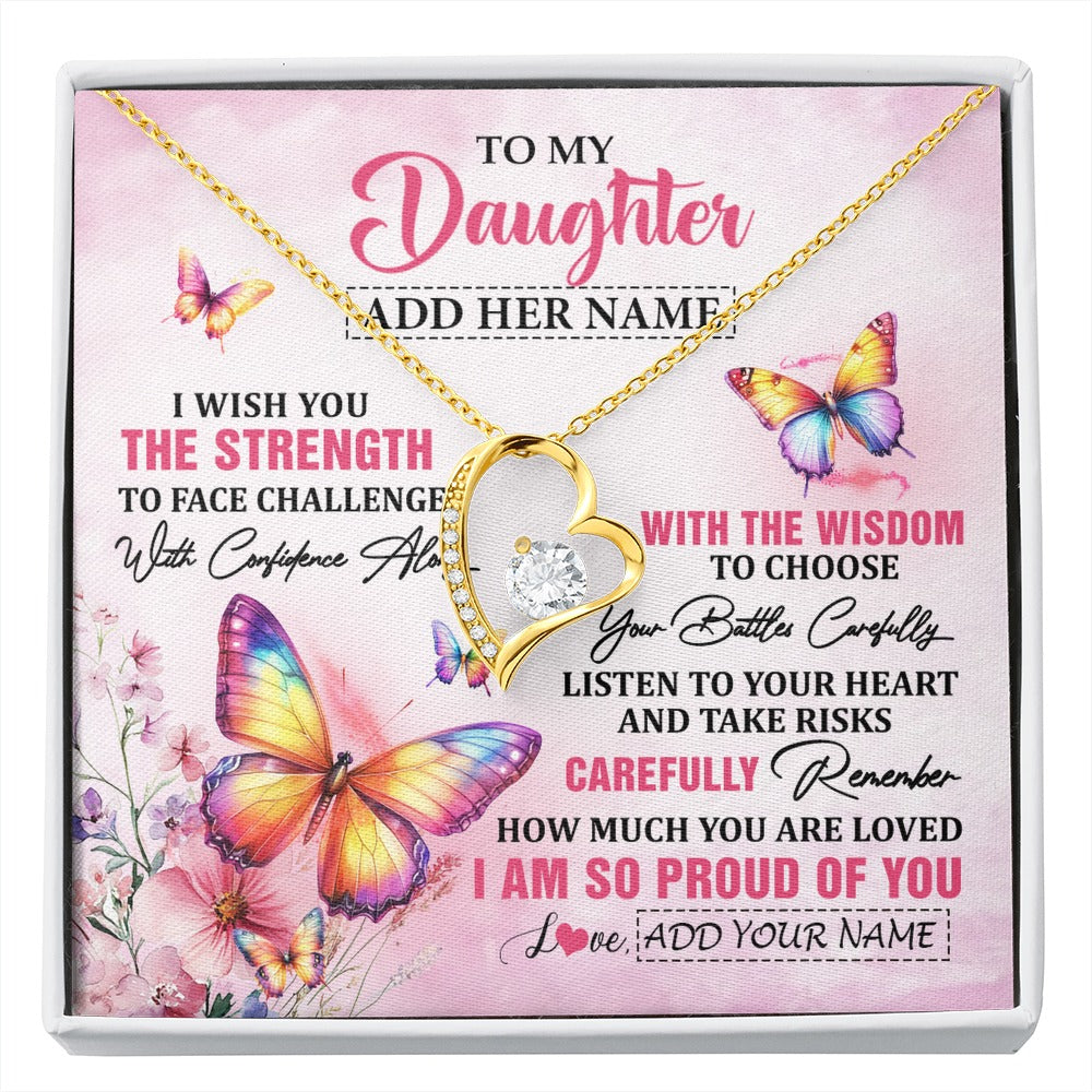 Forever Love Necklace 18K Yellow Gold Finish | 1 | Personalized To My Daughter Gifts Necklace From Mom Dad Mother I Wish You The Strength Butterfly Daughter Birthday Christmas Custom Gift Box Message Card | https://siriusteestore.