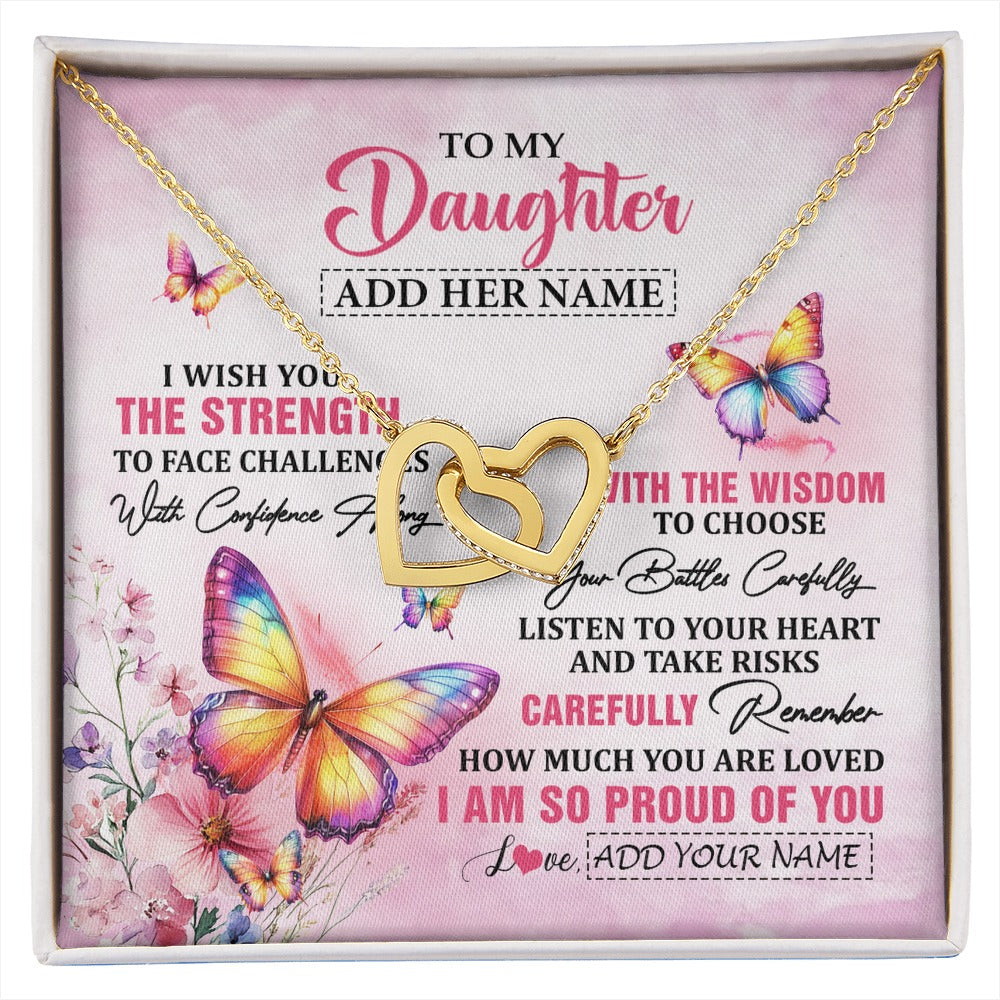 Interlocking Hearts Necklace 18K Yellow Gold Finish | 1 | Personalized To My Daughter Gifts Necklace From Mom Dad Mother I Wish You The Strength Butterfly Daughter Birthday Christmas Custom Gift Box Message Card | https://siriusteestore.