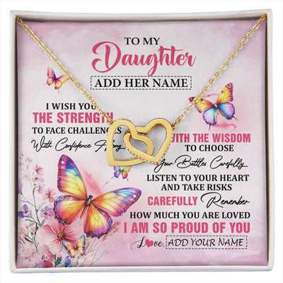 Interlocking Hearts Necklace 18K Yellow Gold Finish | 1 | Personalized To My Daughter Gifts Necklace From Mom Dad Mother I Wish You The Strength Butterfly Daughter Birthday Christmas Custom Gift Box Message Card | https://siriusteestore.