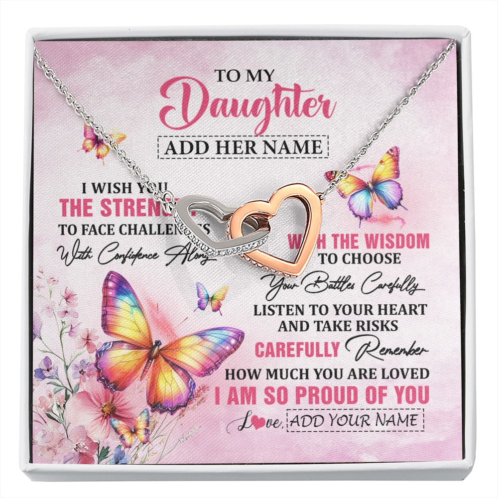 Interlocking Hearts Necklace Stainless Steel & Rose Gold Finish | 1 | Personalized To My Daughter Gifts Necklace From Mom Dad Mother I Wish You The Strength Butterfly Daughter Birthday Christmas Custom Gift Box Message Card | https://siriusteestore.