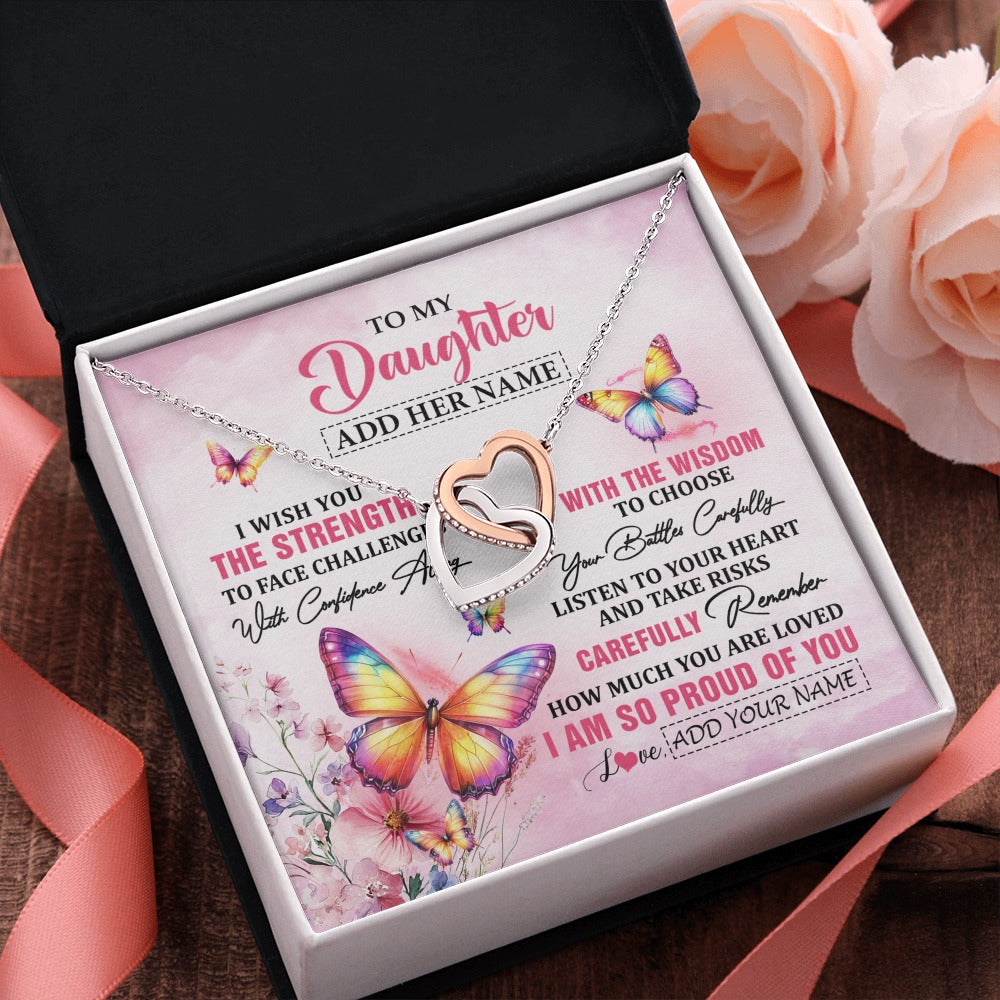 Interlocking Hearts Necklace Stainless Steel & Rose Gold Finish | 2 | Personalized To My Daughter Gifts Necklace From Mom Dad Mother I Wish You The Strength Butterfly Daughter Birthday Christmas Custom Gift Box Message Card | https://siriusteestore.
