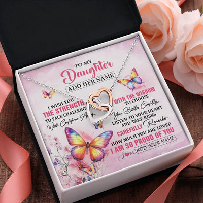 Interlocking Hearts Necklace Stainless Steel & Rose Gold Finish | 2 | Personalized To My Daughter Gifts Necklace From Mom Dad Mother I Wish You The Strength Butterfly Daughter Birthday Christmas Custom Gift Box Message Card | https://siriusteestore.