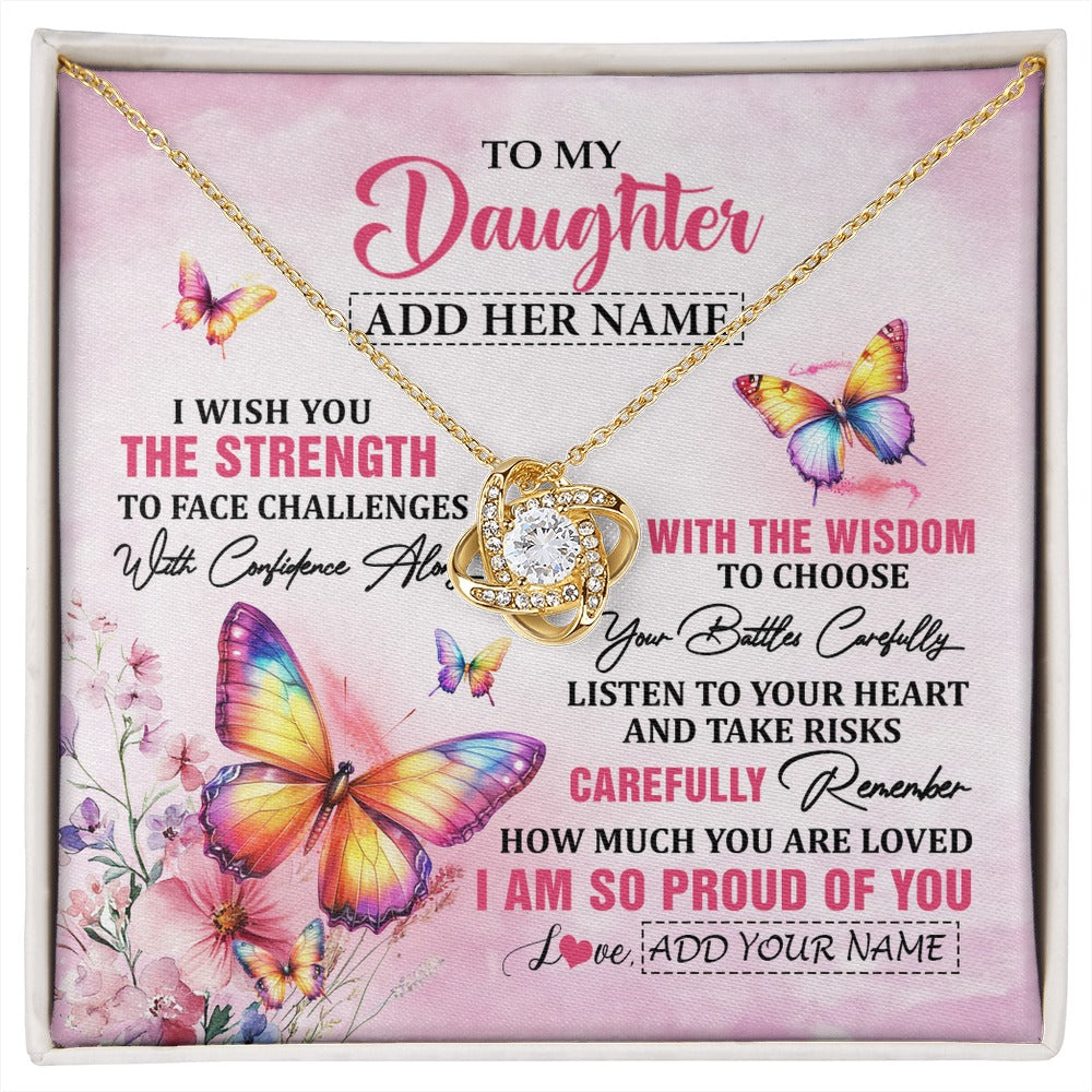 Love Knot Necklace 18K Yellow Gold Finish | 1 | Personalized To My Daughter Gifts Necklace From Mom Dad Mother I Wish You The Strength Butterfly Daughter Birthday Christmas Custom Gift Box Message Card | https://siriusteestore.