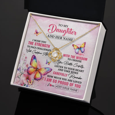 Love Knot Necklace 18K Yellow Gold Finish | 2 | Personalized To My Daughter Gifts Necklace From Mom Dad Mother I Wish You The Strength Butterfly Daughter Birthday Christmas Custom Gift Box Message Card | https://siriusteestore.