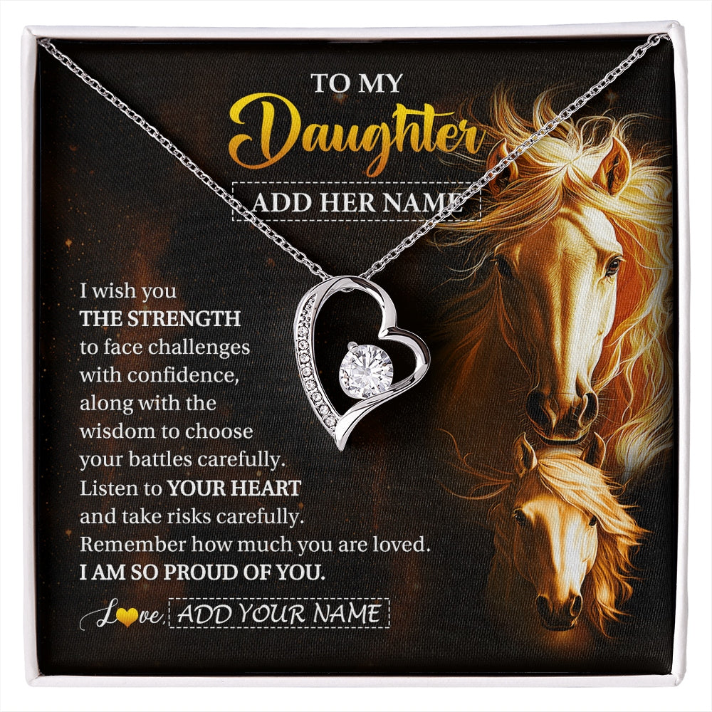 Forever Love Necklace 14K White Gold Finish | 1 | Personalized To My Daughter Gifts Necklace From Mom Dad Mother I Wish You The Strength Horse Daughter Birthday Gifts Christmas Graduation Gift Box Message Card | https://siriusteestore.