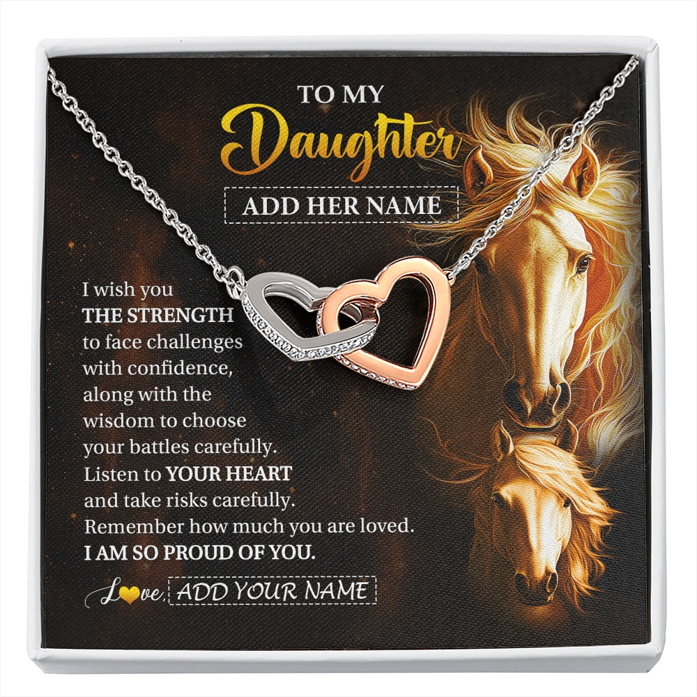 Interlocking Hearts Necklace Stainless Steel & Rose Gold Finish | 1 | Personalized To My Daughter Gifts Necklace From Mom Dad Mother I Wish You The Strength Horse Daughter Birthday Gifts Christmas Graduation Gift Box Message Card | https://siriusteestore.
