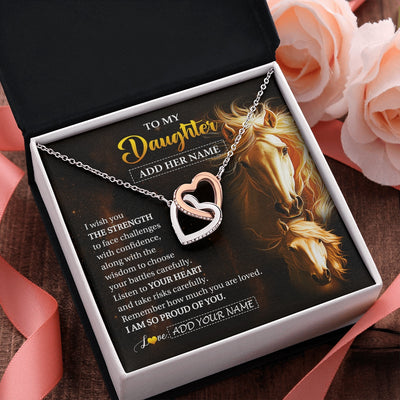 Interlocking Hearts Necklace Stainless Steel & Rose Gold Finish | 2 | Personalized To My Daughter Gifts Necklace From Mom Dad Mother I Wish You The Strength Horse Daughter Birthday Gifts Christmas Graduation Gift Box Message Card | https://siriusteestore.