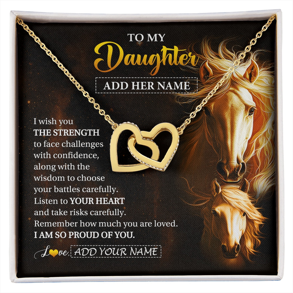 Interlocking Hearts Necklace 18K Yellow Gold Finish | 1 | Personalized To My Daughter Gifts Necklace From Mom Dad Mother I Wish You The Strength Horse Daughter Birthday Gifts Christmas Graduation Gift Box Message Card | https://siriusteestore.